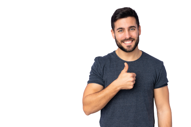 Young smiling man giving a thumbs up