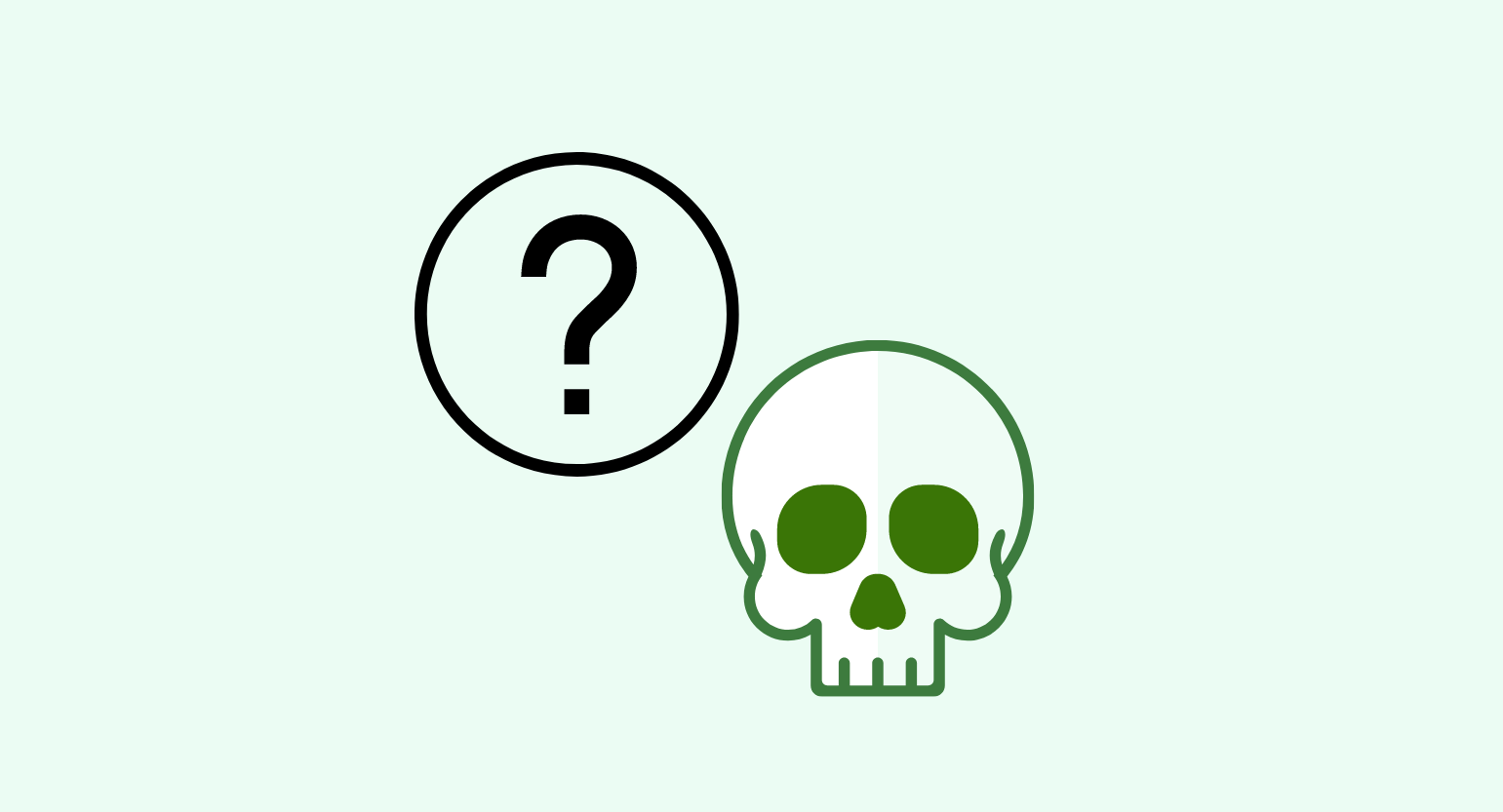 Illustration of a question mark and skull. Overdose & Death concept.