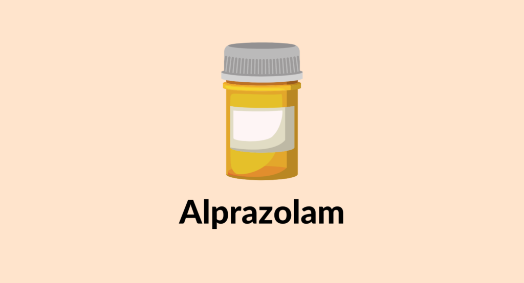 Illustration of a bottle full of alprazolam pils.