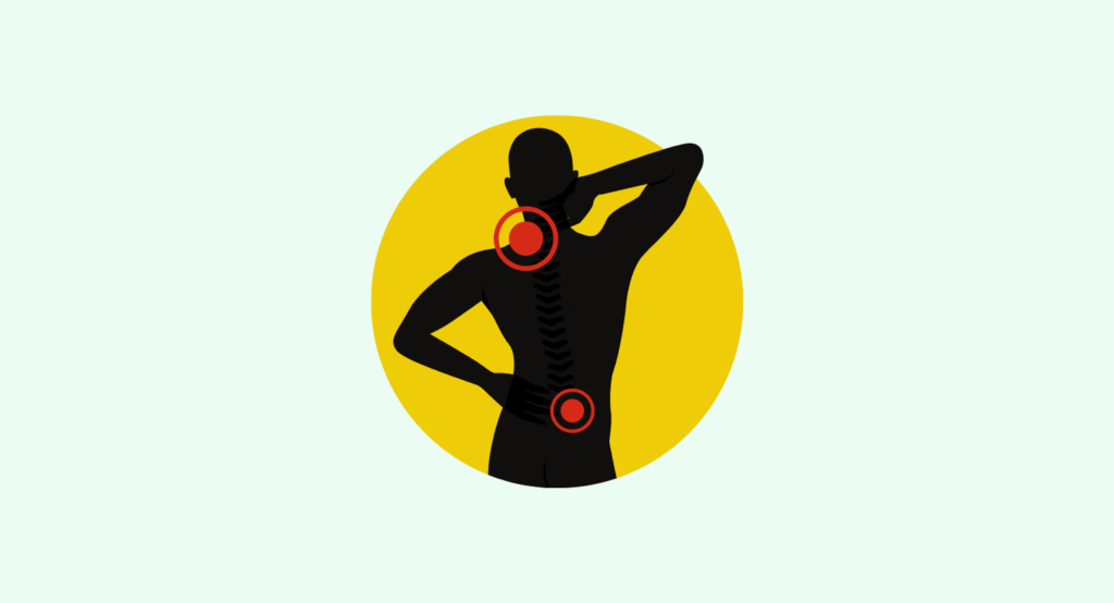 Illustration of an adult with neck and back pain.