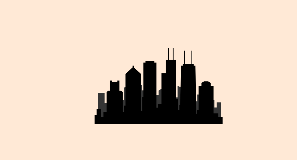 Chicago, USA skyline and landmarks silhouette