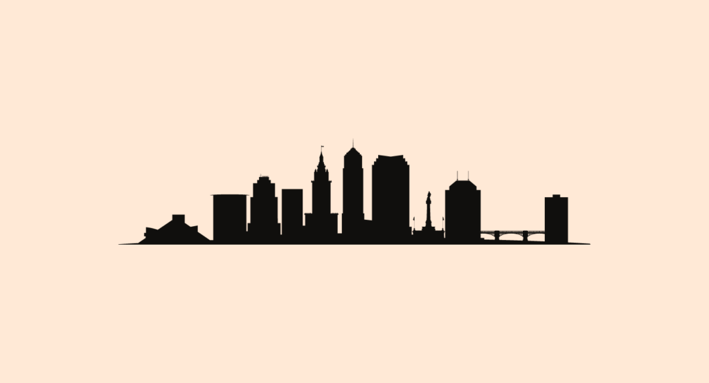 Cleveland, USA skyline and landmarks silhouette