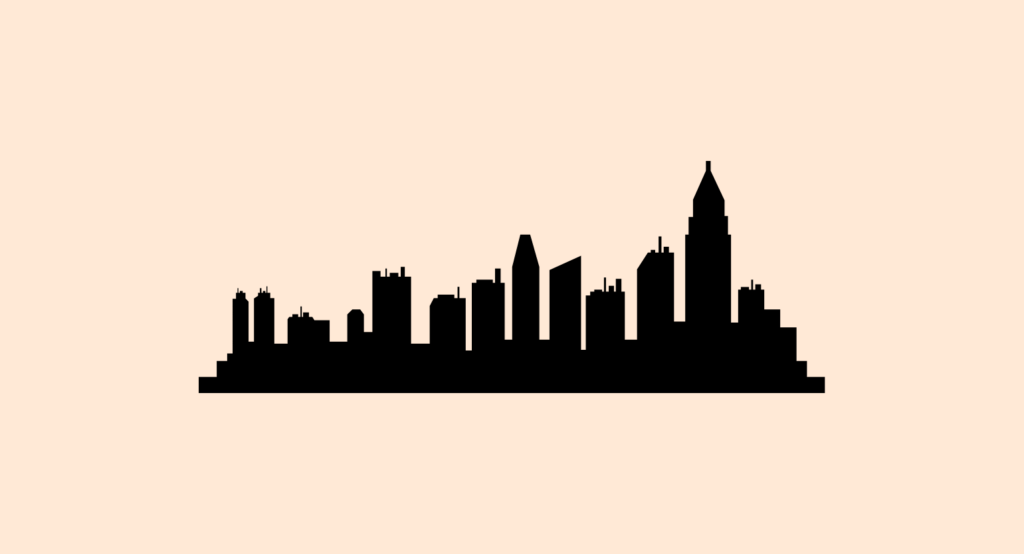 Manhattan, USA skyline and landmarks silhouette