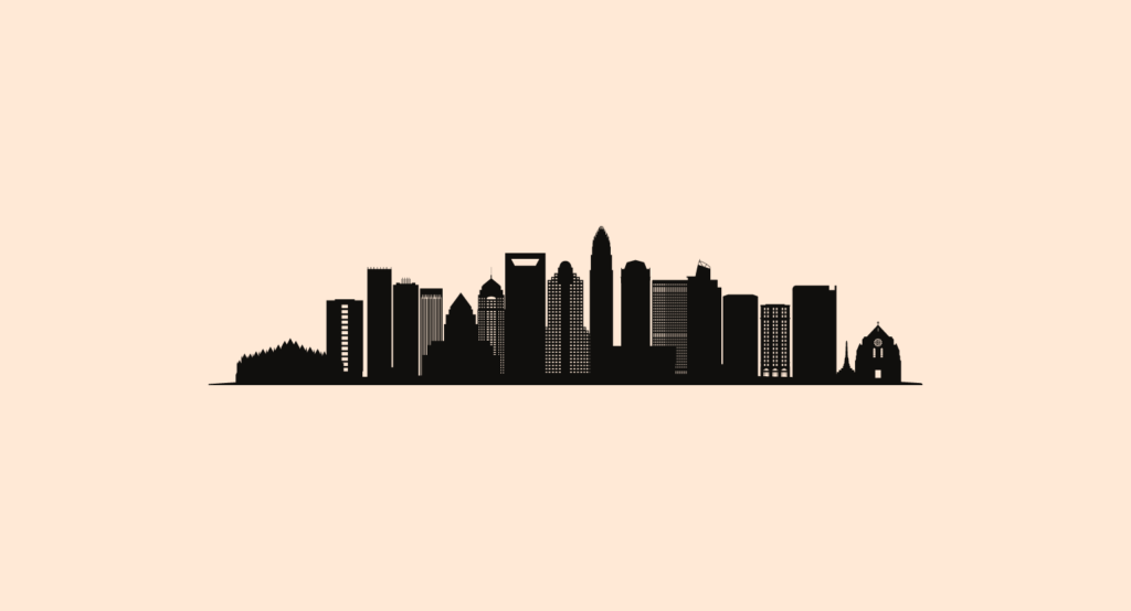 Charlotte, USA skyline and landmarks silhouette